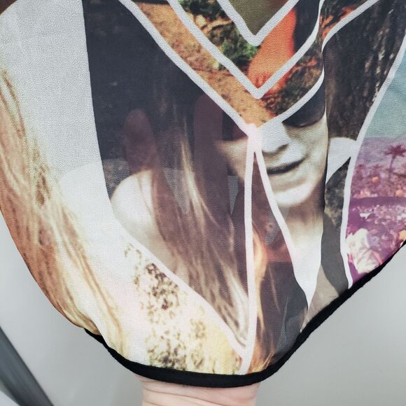 Express Nothing Wrong With Rock N Roll Oversized Photo Collage Sheer Back Top S - Picture 6 of 7